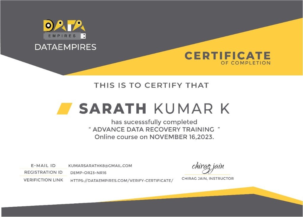 Advance Data Recovery Training Certificate